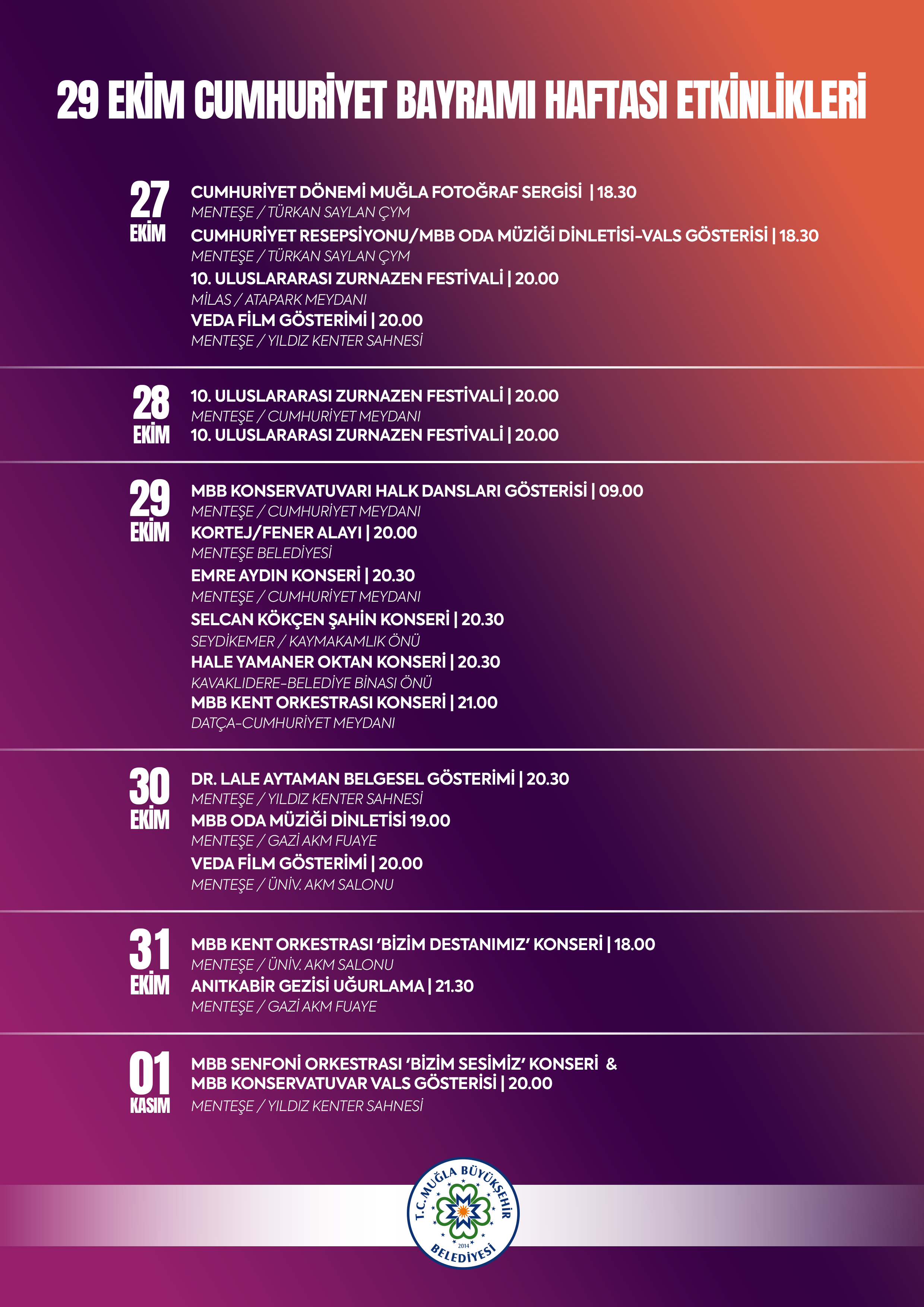 29 Ekim Cumhuriyet Bayramı Etkinlikleri
